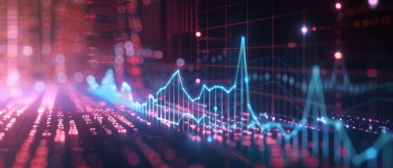 Abstract financial graph with glowing lines, growth chart, business success indicators, futuristic economic analysis