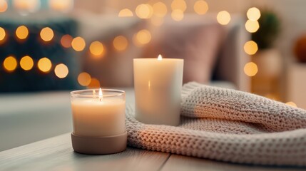 Cozy Evening at Home Warm Candlelight, Soft Blanket, and a Relaxing Atmosphere, Perfect for a Peaceful Night In