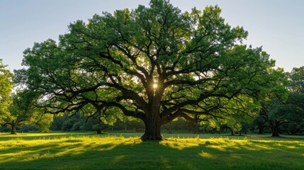 Sunlight Through the Branches of a Large Oak Tree
