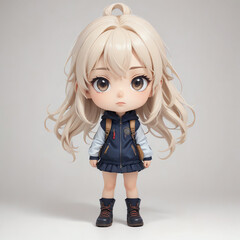 chibi 3D student girl character wear jacket