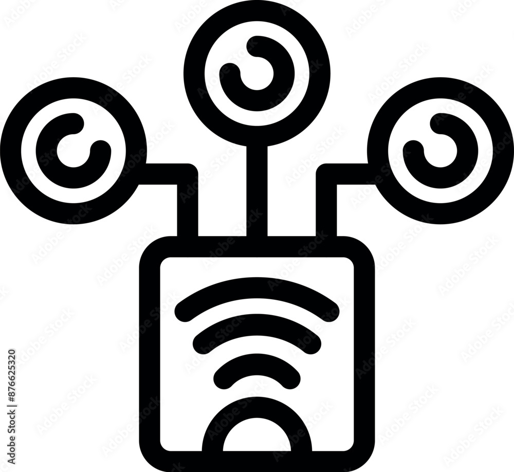 Poster simple icon of a router distributing a wifi signal to multiple devices