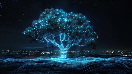 Digital Tree in a Night Sky