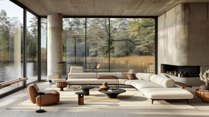 Fototapeta premium A modern living room with minimalist furniture interior