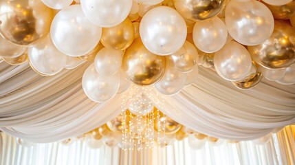 Celebration Balloons with White and Gold Colors