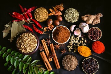 Indian traditional whole spices, spice blend, garam masala ingredients