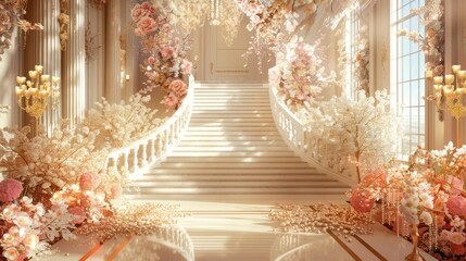 Floral Staircase in a Grand Hall