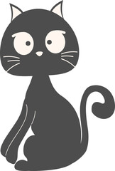 Black cat sitting cartoon illustration