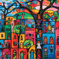 Create a vibrant artistic mural in a youth illustration