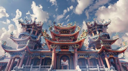 Obraz premium A majestic Chinese temple with ornate architecture and intricate details showcases rich cultural heritage.