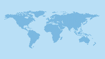 World map of blue round dotted. for your graphic design Vector EPS10 illustration isolated on light blue background.