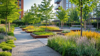 Obraz premium Futuristic Urban Oasis: Sustainable Living in a Modern City Park