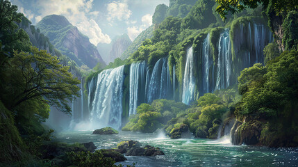 Majestic Waterfalls with Cascading Water