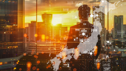 Businessman silhouette, advanced technology concept