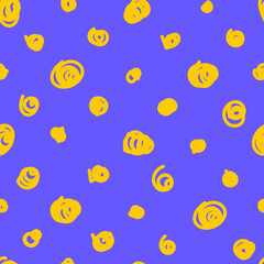 Playful fun seamless pattern. Colorful abstract dotted seamless background with hand drawn geometric shape in 90s style. 