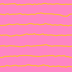 90s striped seamless pattern. Trendy hand drawn abstract seamless pattern with pink and yellow colors. Girly repeat vector illustration, texture for fabric, textile, wallpaper, wrapping