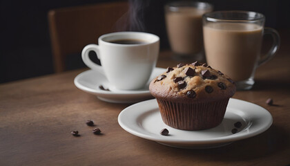chocolate chip muffin with a cup of coffee