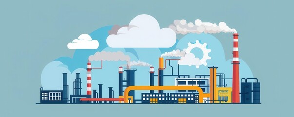 Fototapeta premium Cloud computing, industrial data integration via cloud, flat design illustration