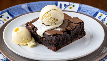 brownie with ice cream on top	