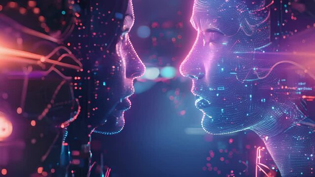 Two individuals conversing in a crowd their lips not moving but their thoughts seamlessly communicated through 6G technology.