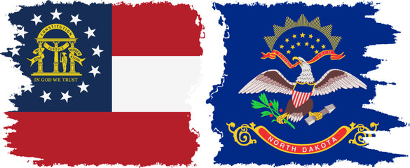 North Dakota and Georgia states grunge brush flags connection vector
