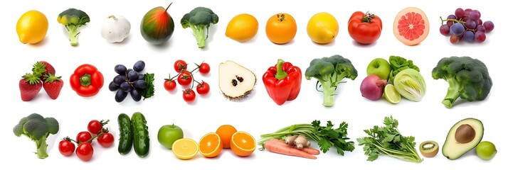 Illustration of Various Fruits and Vegetables - a Colorful and Healthy Collection