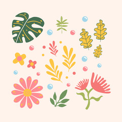 colorful abstract hand drawn tropical leaves and flower spring background 17