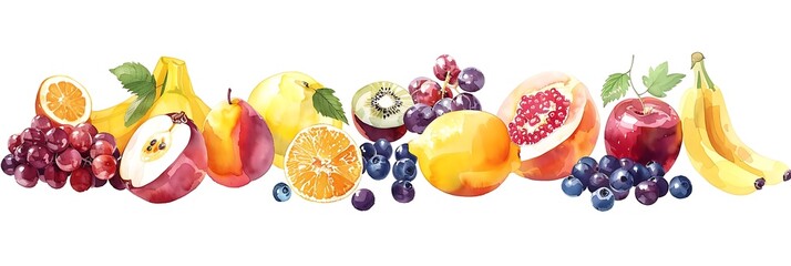 Watercolor Illustration of Fresh Fruit Arrangement