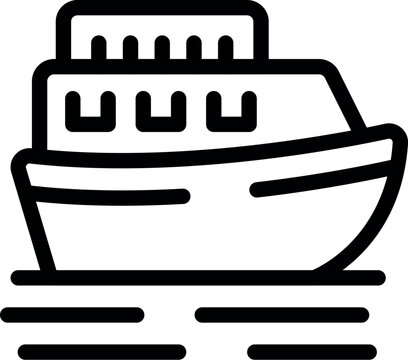 recommend clip art: Line art icon of a cruise ship sailing on the water surface with wavy lines