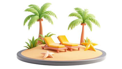 Obraz premium A beach icon with palm trees and a sunbed isolated on a white background