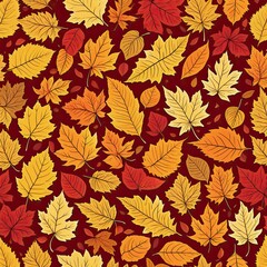 Fototapeta premium Autumn Leaves Pattern in Rich Oranges Reds and Yellows