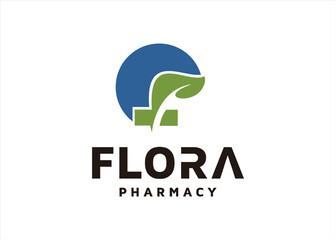 F logo design pharmacy medical organic herbal medicine with abstract leaf