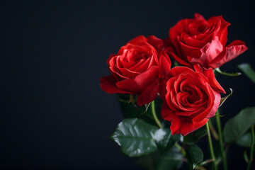 Red Roses with Dew: Beautiful and Romantic Flowers in Nature's Elegance
