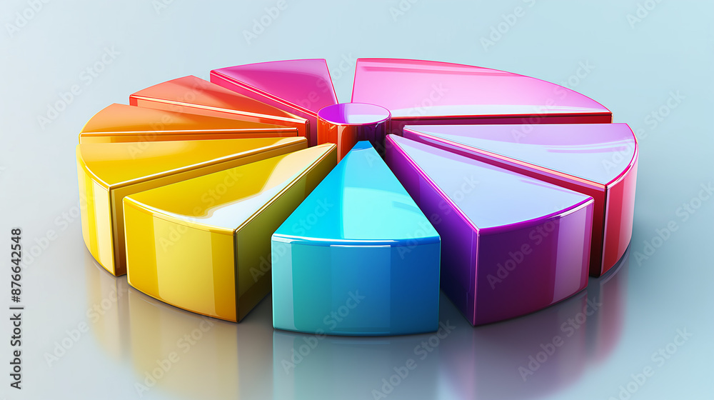 Poster Colorful pie chart showing market share with reflection