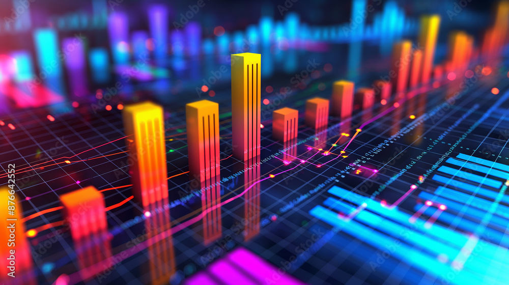 Aufkleber financial data showing growing statistics with colorful charts and numbers