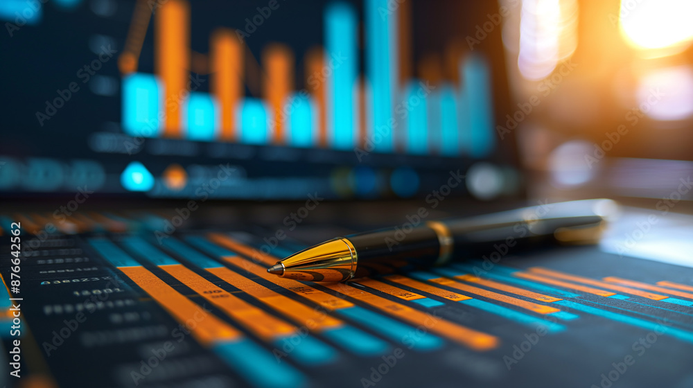 Aufkleber Business concept with pen lying on paper showing statistical charts on table