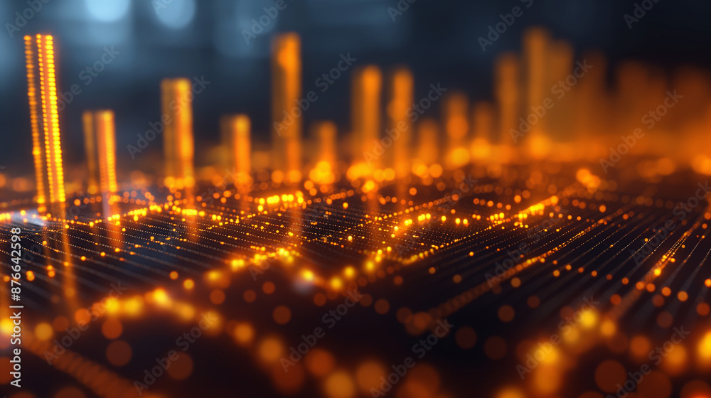 Aufkleber abstract technology background with glowing grid and peaks