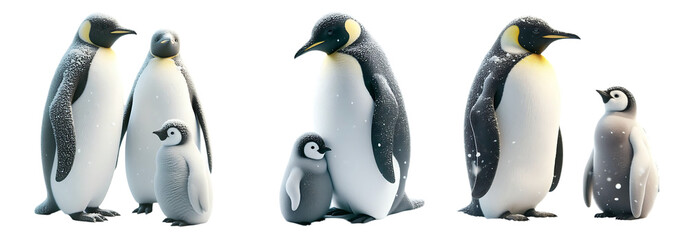 Obraz premium Emperor Penguin Families and Chicks Illustration on White Background ,PNG
