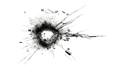 A bullet hole in glass simple black ink drawing transparent background