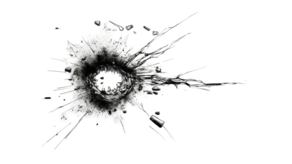 A bullet hole in glass simple black ink drawing transparent background