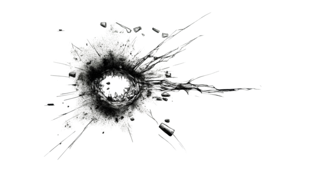 A bullet hole in glass simple black ink drawing transparent background