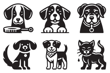 Set of Dog Logo Design Icon Symbol Vector Template. Dog Head Logo Vector Illustration. Silhouette simple. Animal Logotype concept.