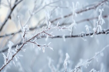 Frosty crystals coating the branches of a winter woodland, Generative AI