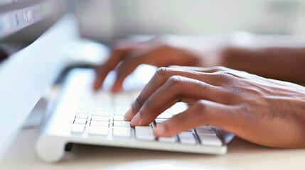 A person is typing on a keyboard with their hand