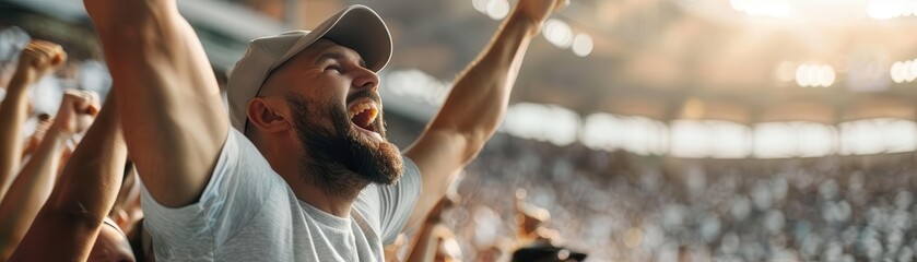 Introvert cheering loudly at a sports event, showing enthusiasm