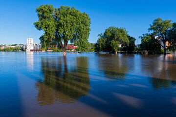 mississippi river overflows banks at harriet island in saint paul minnesota