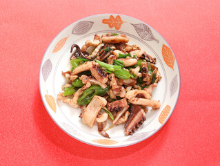 Fried squid with chili, a Chinese delicacy