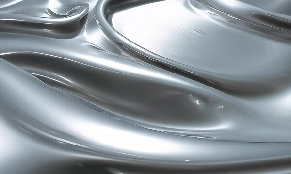 Animation of 3d metallic silver grey liquid waving and flowing smoothly