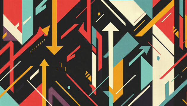 Abstract geometric pattern with arrows vibrant colors modern design creative art contemporary dynamic shapes