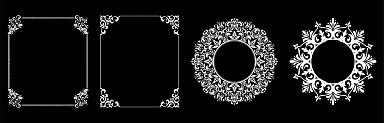 Set of decorative frames Elegant vector element for design in Eastern style, place for text. Floral black and white borders. Lace illustration for invitations and greeting cards.
