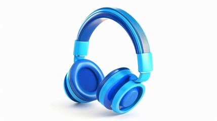 Music audio headphones. Modern audio headset. Realistic 3d design element In plastic cartoon style. Blue Icon isolated on white background. Vector illustration 